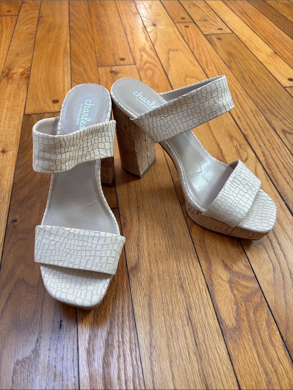 Charles by Charles David Cream Croc-Embossed Platform Heels